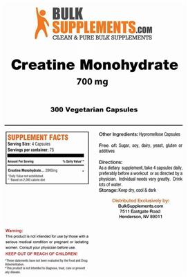 Photo of the BulkSupplements.com Creatine Monohydrate 700 mg label