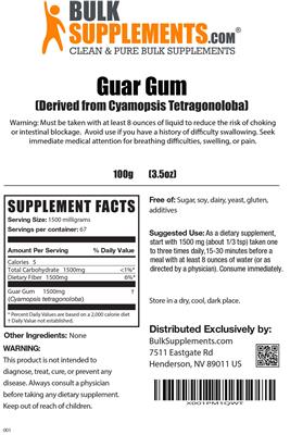 Photo of the BulkSupplements.com Guar Gum label
