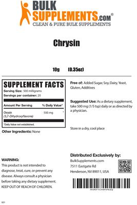 Photo of the BulkSupplements.com Chrysin label