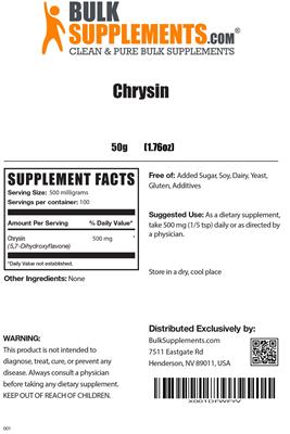 Photo of the BulkSupplements.com Chrysin label