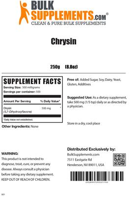Photo of the BulkSupplements.com Chrysin label