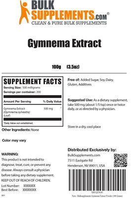 Photo of the BulkSupplements.com Gymnema Extract label