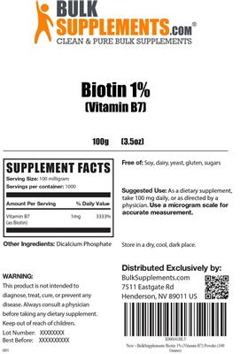 Photo of the BulkSupplements.com Biotin 1% label