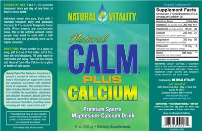 Photo of the Natural Vitality Natural CALM plus Calcium Original (Unflavored) label