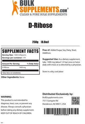 Photo of the BulkSupplements.com D-Ribose label