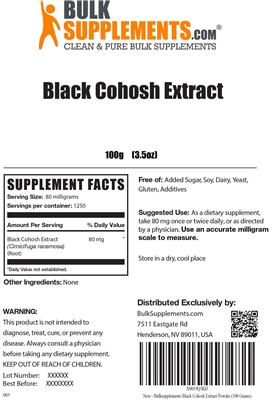 Photo of the BulkSupplements.com Black Cohosh Extract label