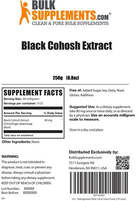 Photo of the BulkSupplements.com Black Cohosh Extract label