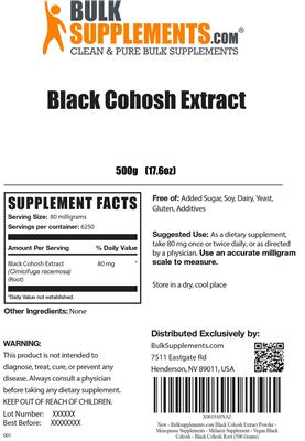 Photo of the BulkSupplements.com Black Cohosh Extract label