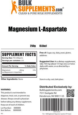 Photo of the BulkSupplements.com Magnesium L-Aspartate label