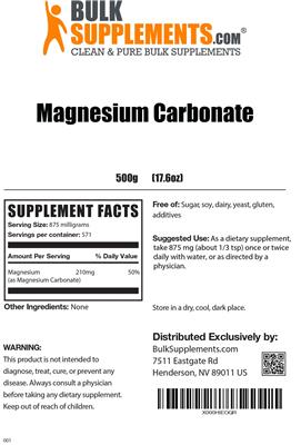 Photo of the BulkSupplements.com Magnesium Carbonate label