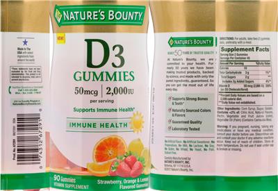 Photo of the Nature's Bounty D3 Gummies 50 mcg 2,000 IU label