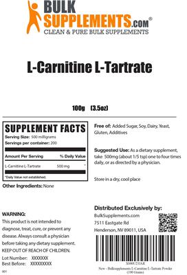 Product label for L-Carnitine L-Tartrate