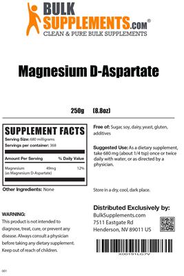 Photo of the BulkSupplements.com Magnesium D-Aspartate label