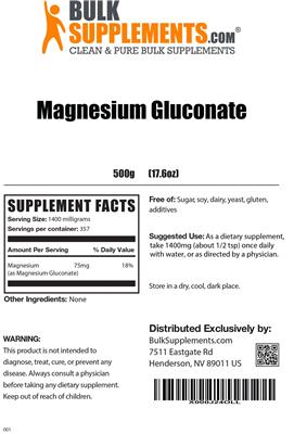 Photo of the BulkSupplements.com Magnesium Gluconate label
