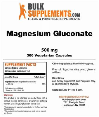 Photo of the BulkSupplements.com Magnesium Gluconate 500 mg label