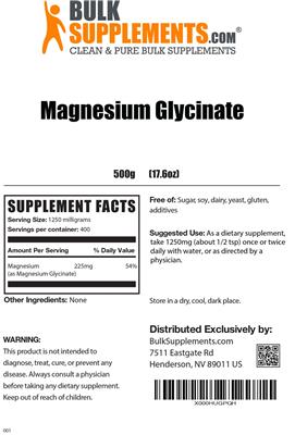 Product label for Magnesium Glycinate