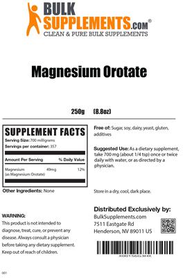 Photo of the BulkSupplements.com Magnesium Orotate label
