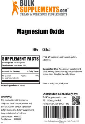 Photo of the BulkSupplements.com Magnesium Oxide label