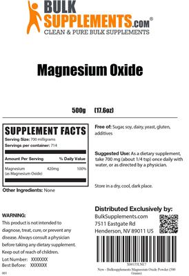 Photo of the BulkSupplements.com Magnesium Oxide label