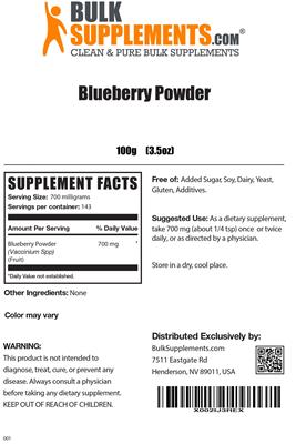 Photo of the BulkSupplements.com Blueberry Powder label