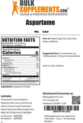 Photo of the BulkSupplements.com Aspartame label