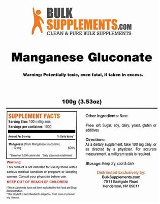 Photo of the BulkSupplements.com Manganese Gluconate label