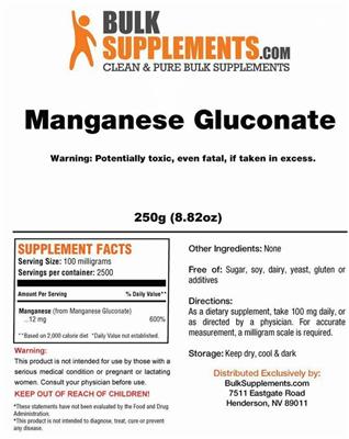 Photo of the BulkSupplements.com Manganese Gluconate label