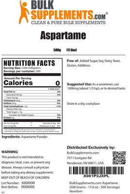 Photo of the BulkSupplements.com Aspartame label