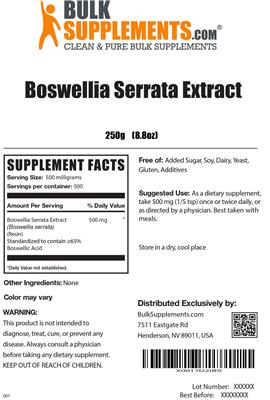 Photo of the BulkSupplements.com Boswellia Serrata Extract label