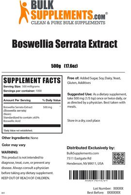 Photo of the BulkSupplements.com Boswellia Serrata Extract label