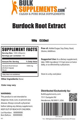 Photo of the BulkSupplements.com Burdock Root Extract label
