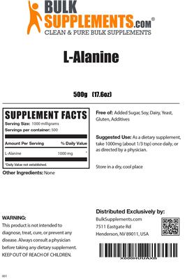 Photo of the BulkSupplements.com L-Alanine label