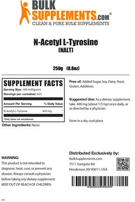 Photo of the BulkSupplements.com N-Acetyl L-Tyrosine label