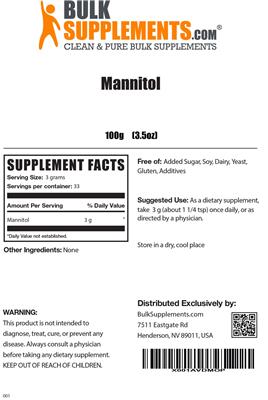 Photo of the BulkSupplements.com Mannitol label