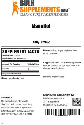 Photo of the BulkSupplements.com Mannitol label