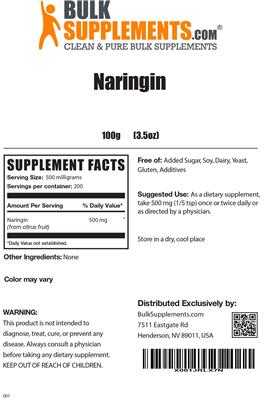 Photo of the BulkSupplements.com Naringin label