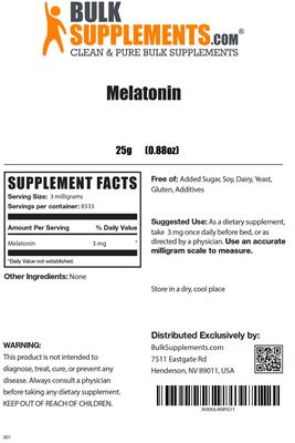 Photo of the BulkSupplements.com Melatonin label