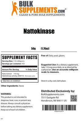Photo of the BulkSupplements.com Nattokinase label