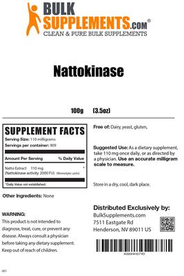 Photo of the BulkSupplements.com Nattokinase label