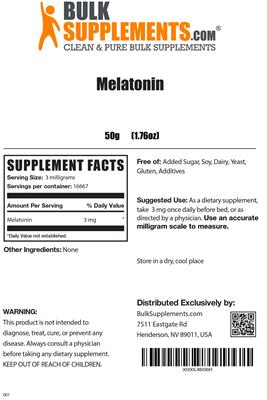 Photo of the BulkSupplements.com Melatonin label
