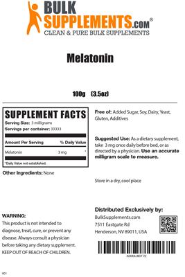 Photo of the BulkSupplements.com Melatonin label