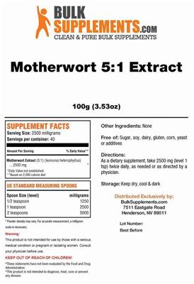 Photo of the BulkSupplements.com Motherwort 5:1 Extract label