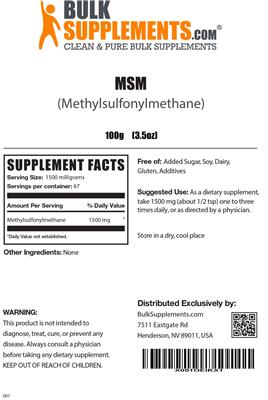 Photo of the BulkSupplements.com MSM label