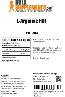 Photo of the BulkSupplements.com L-Arginine HCL label