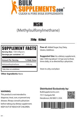 Photo of the BulkSupplements.com MSM label