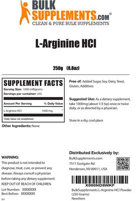 Photo of the BulkSupplements.com L-Arginine HCL label