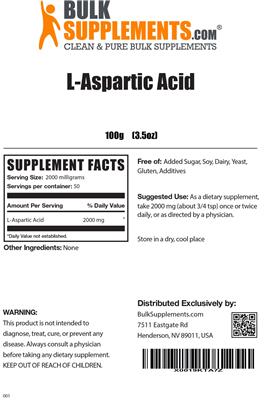 Photo of the BulkSupplements.com L-Aspartic Acid label