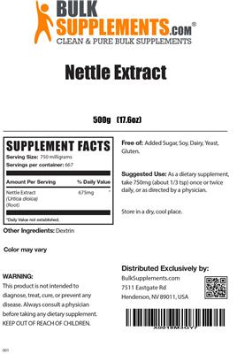 Photo of the BulkSupplements.com Nettle Extract label