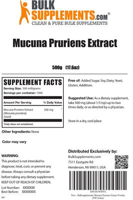 Photo of the BulkSupplements.com Mucuna Pruriens Extract label
