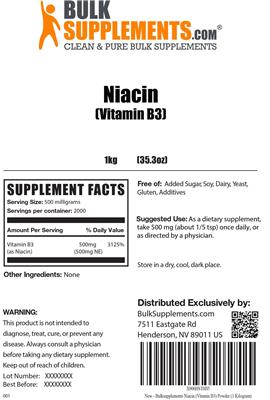 Photo of the BulkSupplements.com Niacin (Vitamin B3) label